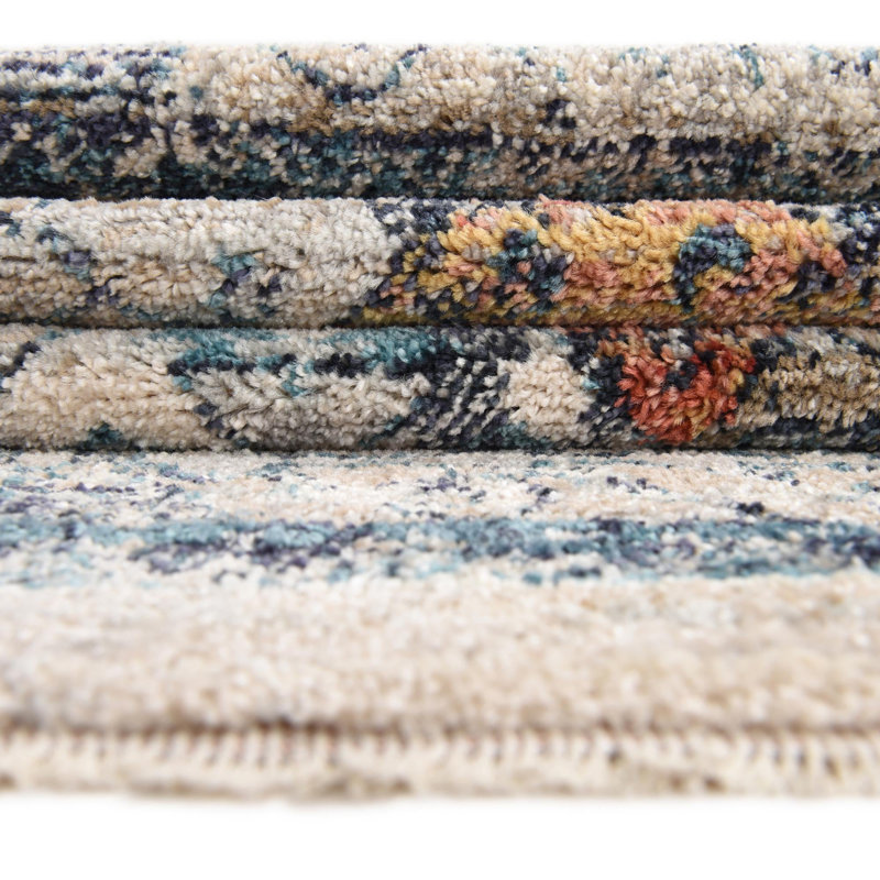 Akira Geometric Rusty Red/Indigo Blue/Saffron Yellow/Beige Area Rug, Runner 2' x 13'