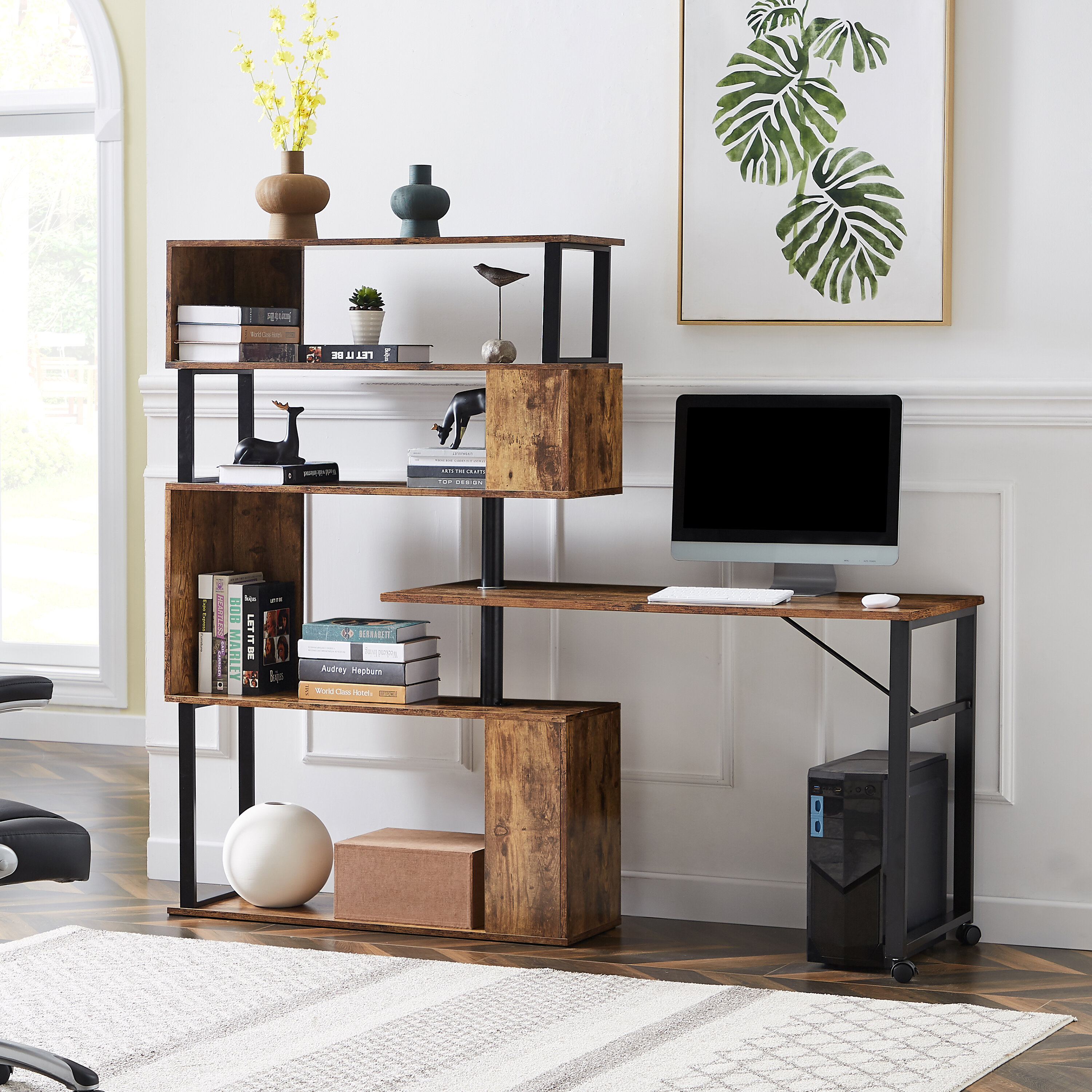 Walbrook Reversible L-Shape Computer Desks, 47'' or 55'' Work Desk with Adjustable Shelves 17 Stories Color: Rustic Brown, Size: 29.14 H x 47.24 W