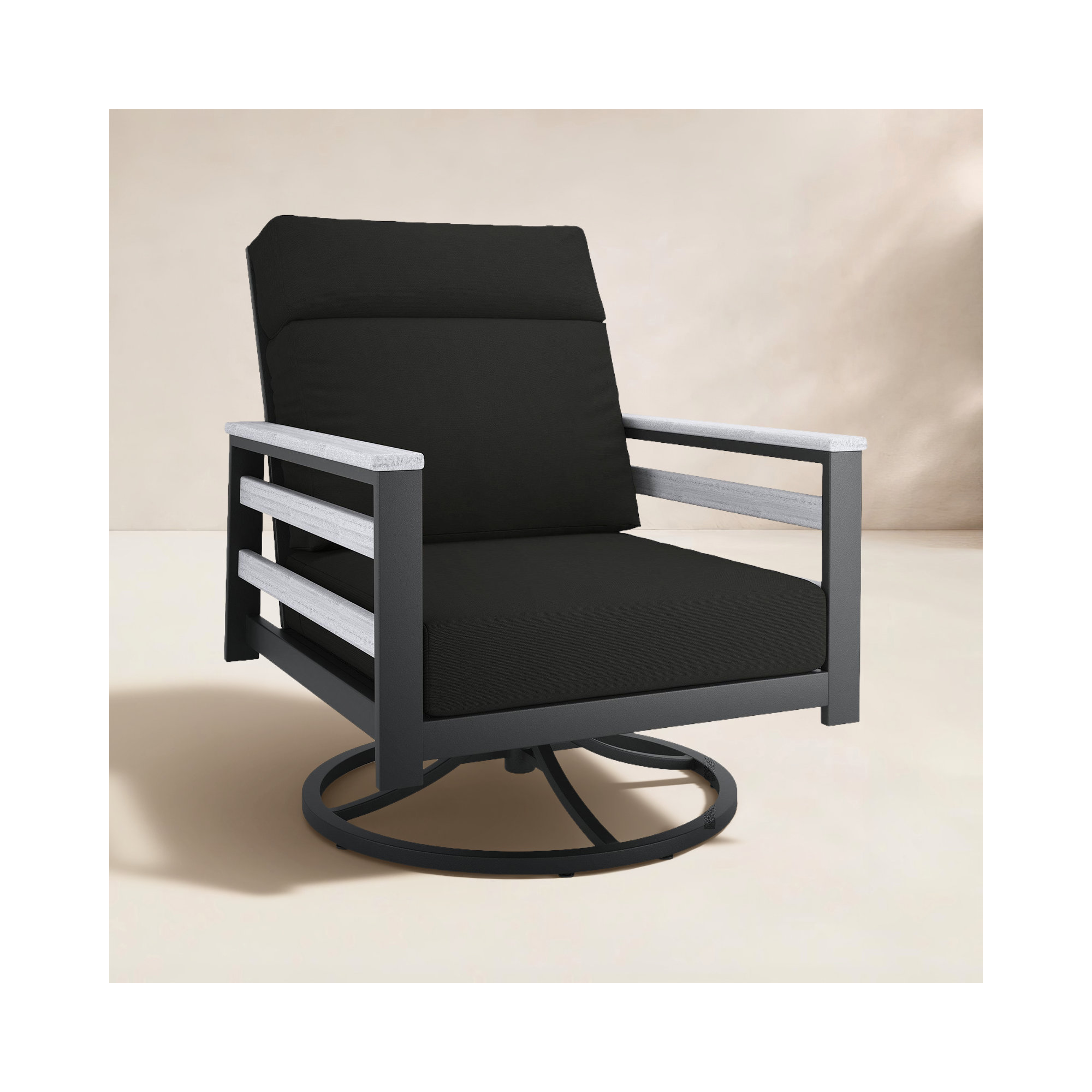 Townsend Metal Outdoor Rocking Chair With Sunbrella Cushion, Canvas Black, White