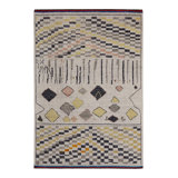 Rug & Kilim’S Moroccan Rug In White With Black And Gold Geometric Pattern