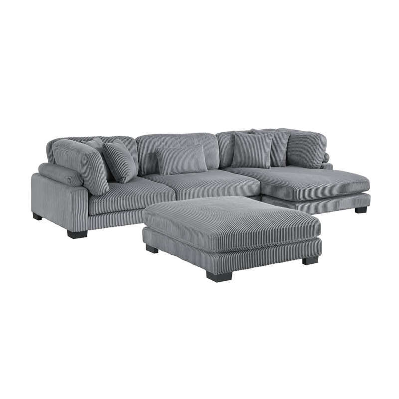 Hulett 135" Modern Modular Sectional with Corduroy Fabric, Adjustable Backrests & 5 Pillows, 34.5" H x 135" W x 70" D