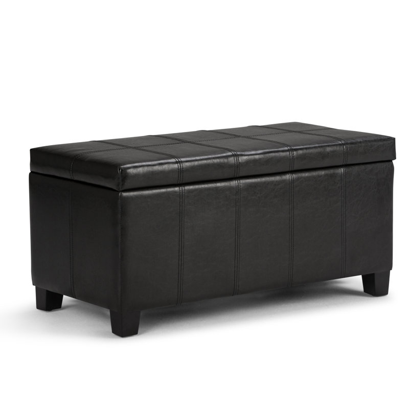Repose-pieds rectangulaire avec rangement relevable Dover, Similicuir noir minuit