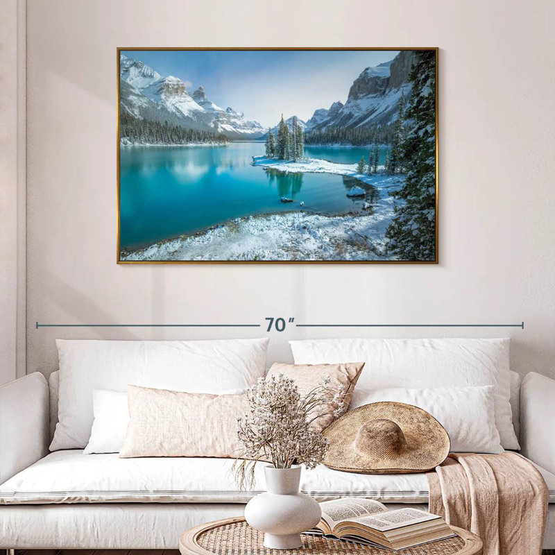 Spirit Island en hiver, 46 po x 31 po, Cadre flottant doré