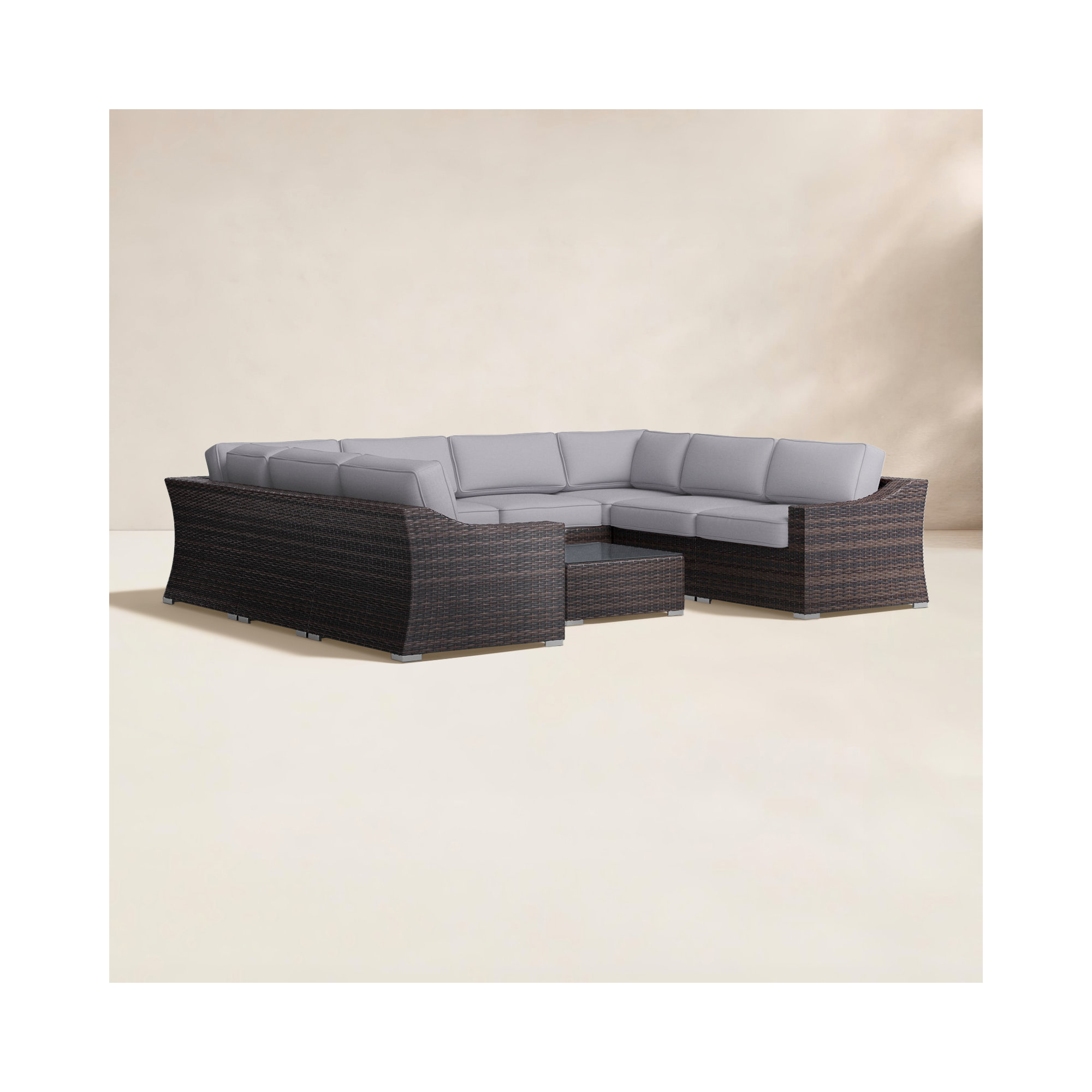 Saffi Wicker Fully Assembled 6 - Person Seating Group with Cushions, Olefin Gray, Brown