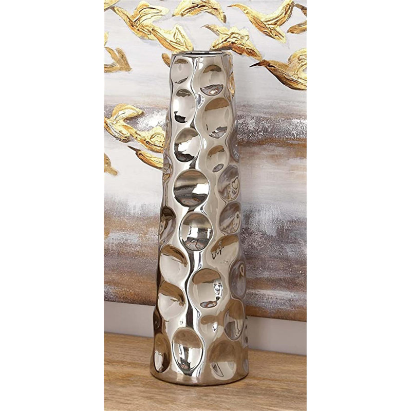 Elegant Silver Ceramic Floral Bouquet Vase 6" x 20"