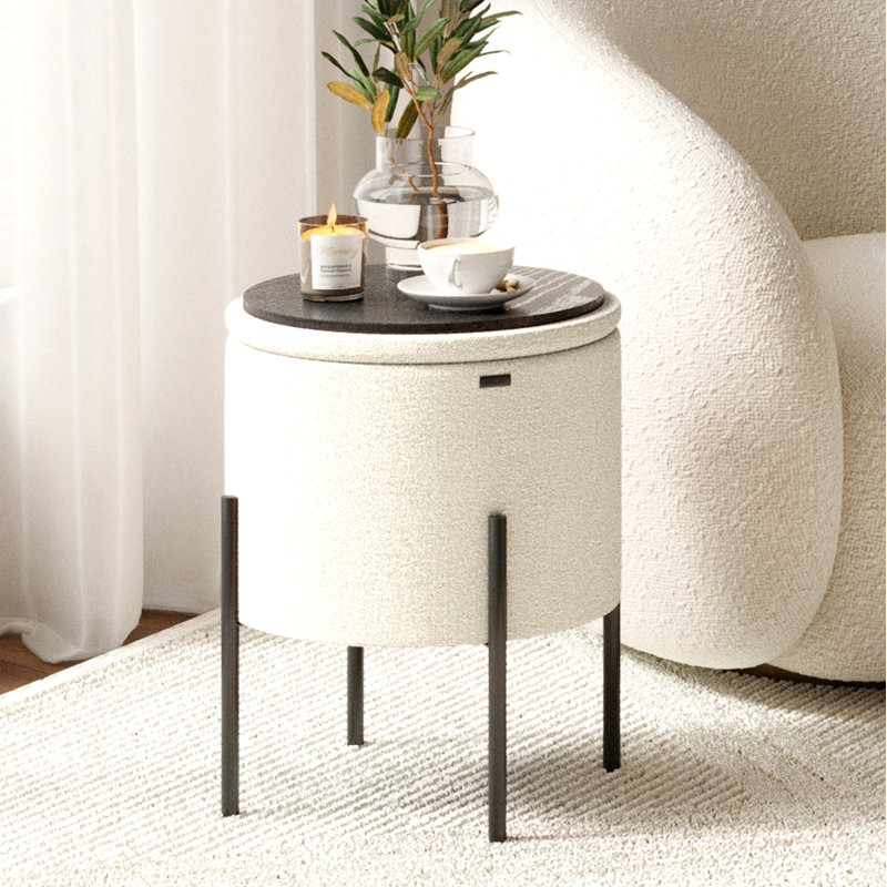 Repose-pieds rond moderne avec rangement, Blanc