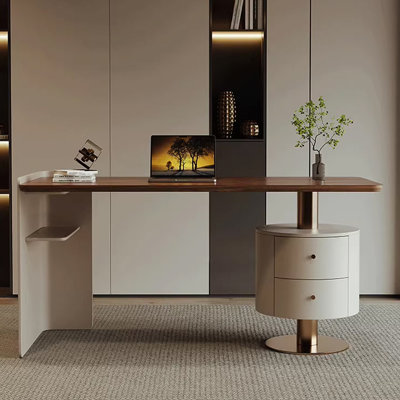 Modern Luxury Home Office Desk with 2 Drawers and Open Shelf