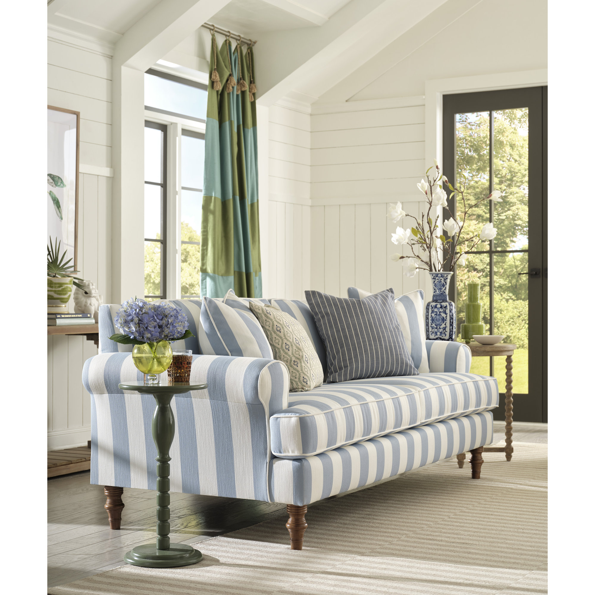 Faulkner Upholstered Sofa, Cream/Blue/White