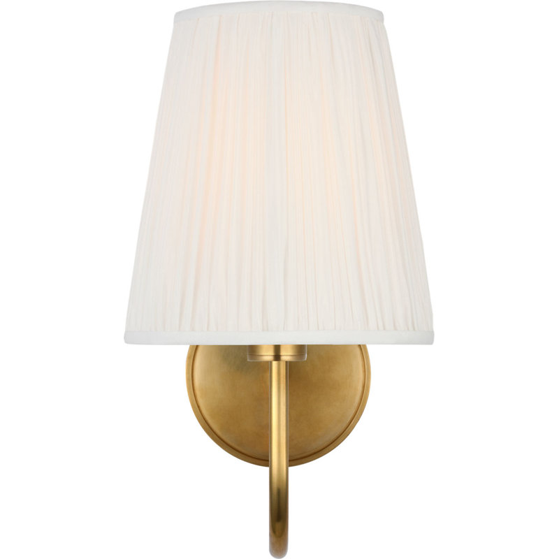 Lyndsie Small Cordless Sconce with Silk Pleated Shade, Hand-Rubbed Antique Brass