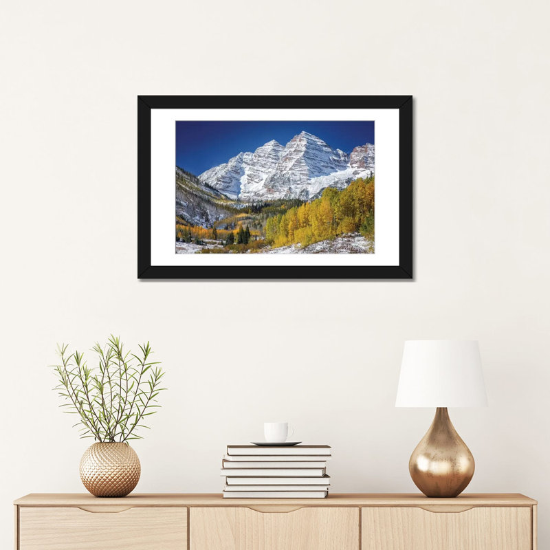 Pics de aspen dans la forêt, H 16 po x l 24 po x P 1 po, Papier d'art encadré noir, Blanc