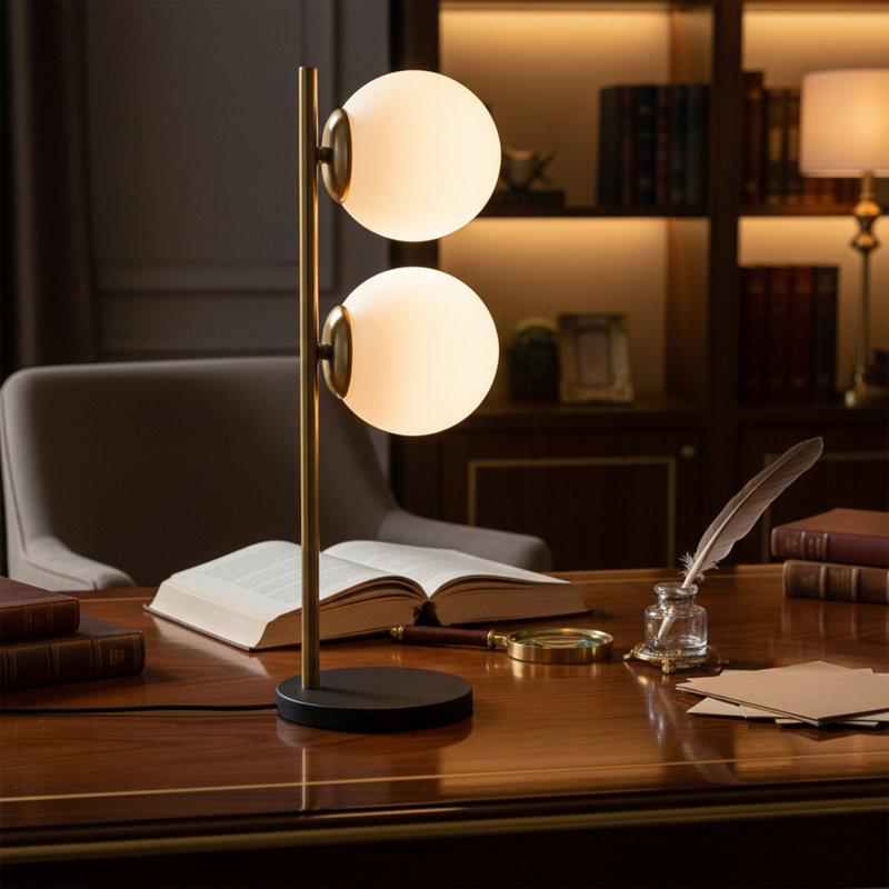 Double Globe Table Lamp, Brown