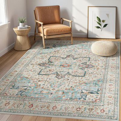 Adona Soft Washable Stain Resistant Vintage Floral Area Rug