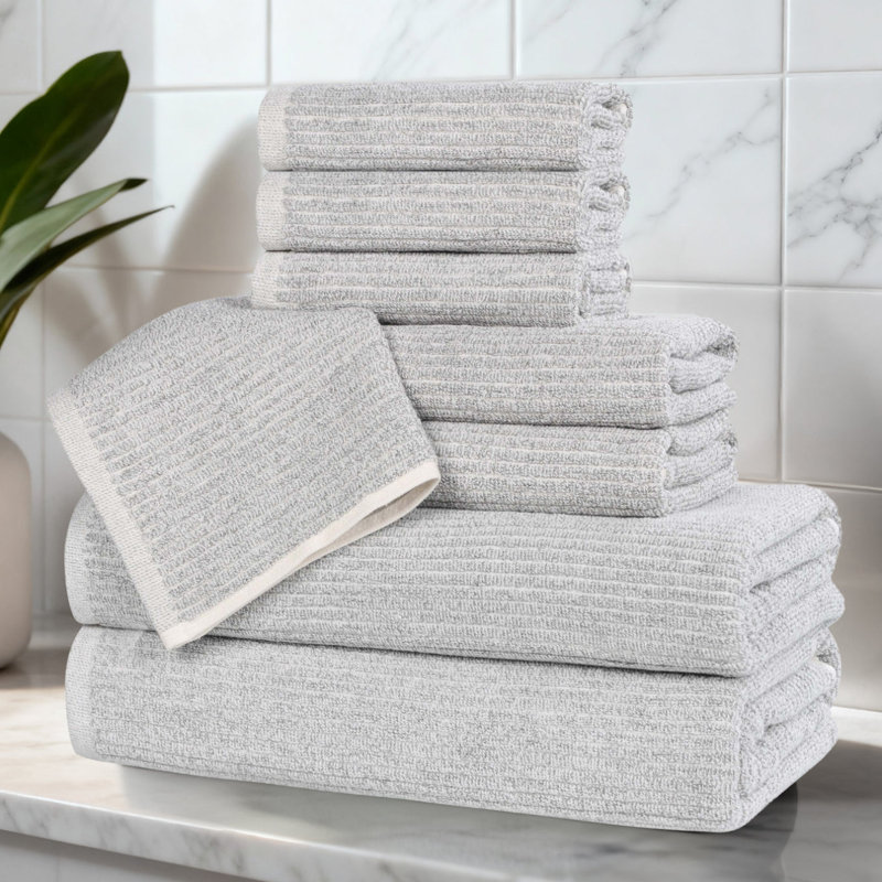 Blue Nile Mills Viscose Cotton Blend Towel Set - Textured Ribbed Design - Quick-Dry, Platinum