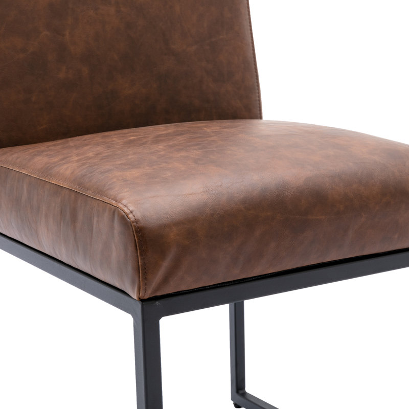 Puspha Upholstered Side Chairs Faux Leather Dining Chairs, Brown