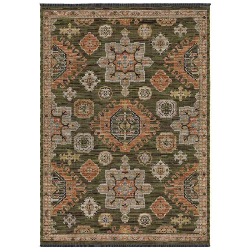 Tapis vert / terre cuite Tincie, Rectangle 3 pi 3 po x 5 pi