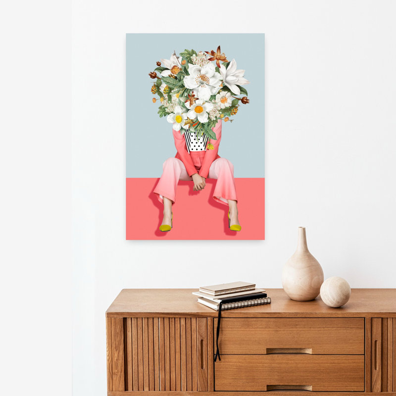 Art mural fleuri au printemps contemporain, H 24 po x l 16 po