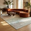 Tapis à rayures abstraites blanc / beige 5 pi x 8 pi (5 pi 3 po x 7 pi 7 po) Elias Branch, contemporain, à poils moyens, avec tapis résistant aux taches-1958107350