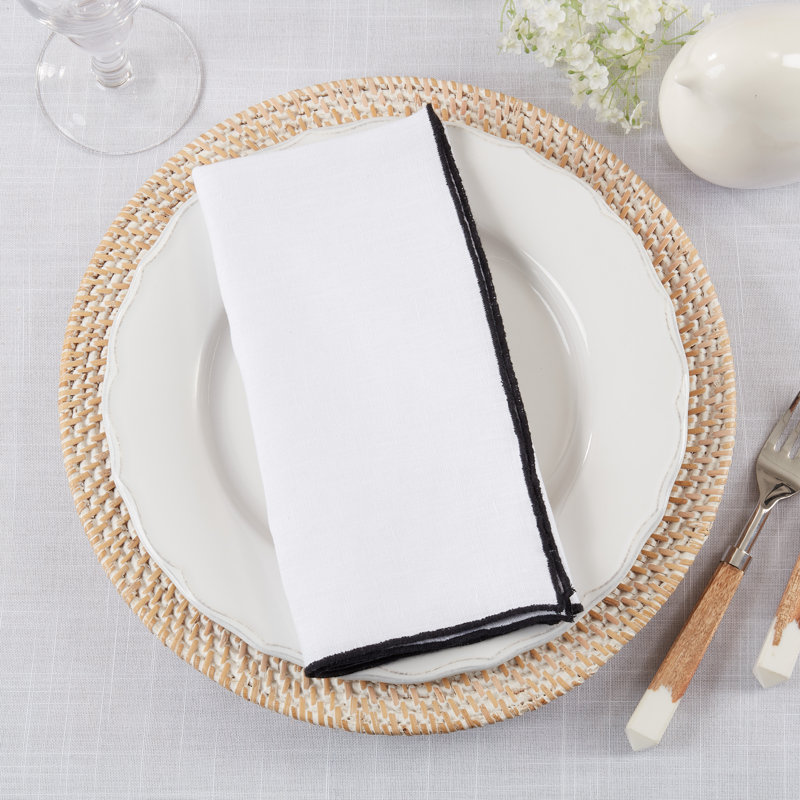Set of 4 Dartmouth Linen No Pattern Square Napkins, Black