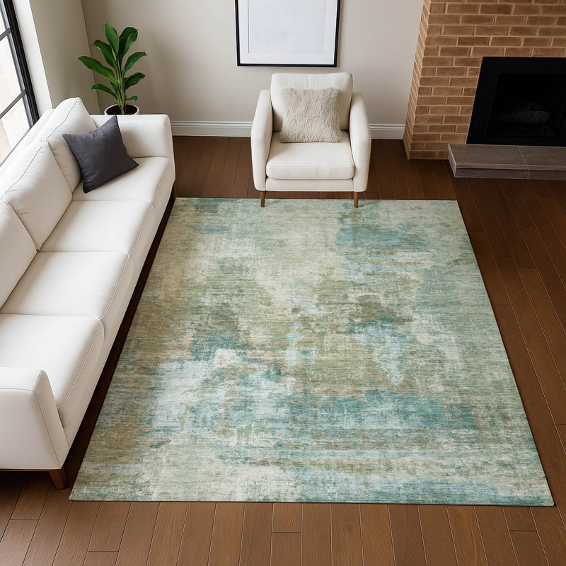 Tapis abstrait lavable à la machine de qualité supérieure Mayfield AMF2300, Sauge, 5 pi x 7 pi 6 po