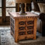 Hand-Carved Rustic Wood Accent Table with Decorative Metal Inserts