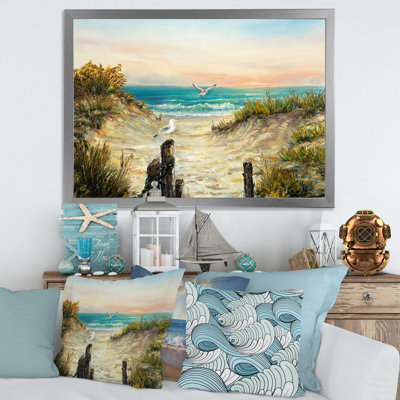 Dunes de l'océan pendant un coucher de soleil rose - peinture sur toile