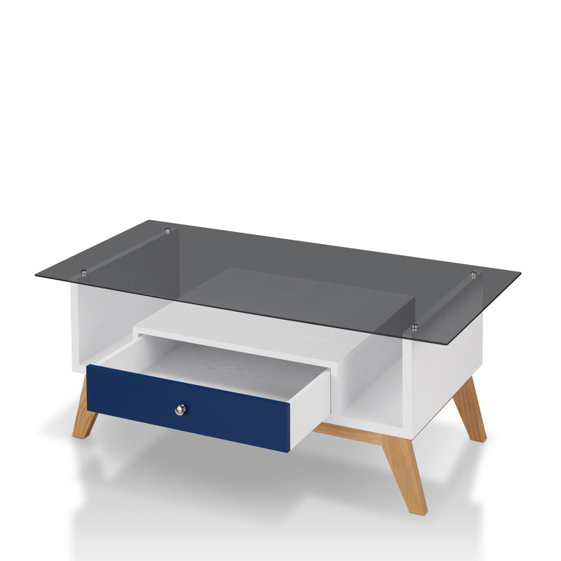 Levi Glass Top Single Coffee Table, Navy/White
