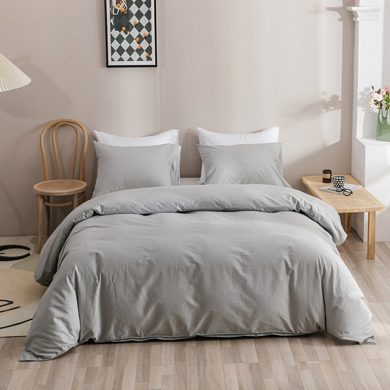 Solid Color Comforter Light Color 3 PCs Bedding Set Pure Color Bed Comforter Set, Queen Comforter + 2 Pillowcases