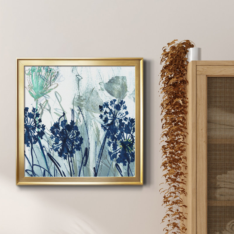 Indigo Field I - Peinture sur toile encadrée, H 34,5 po x l 34,5 po x P 1,5 po, Toile encadrée dorée