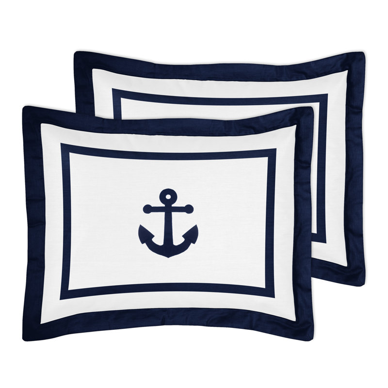 Navy and White Cotton Full Bedding Set with Anchor Design