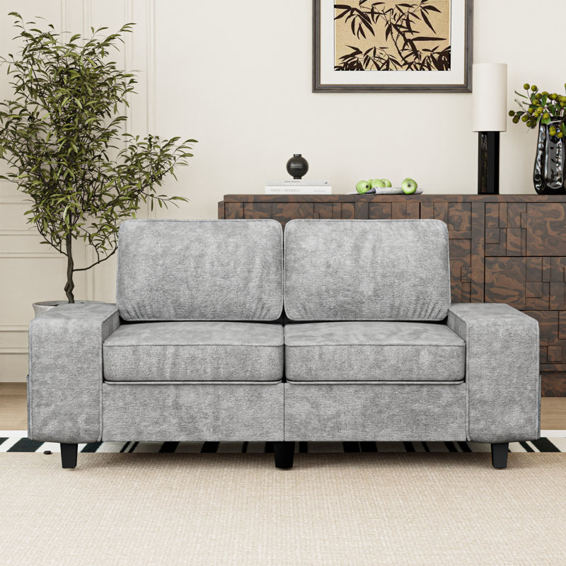 Upholstered Sofa with Storage, Gray, 34.2"H x 29"W x 70.9"D