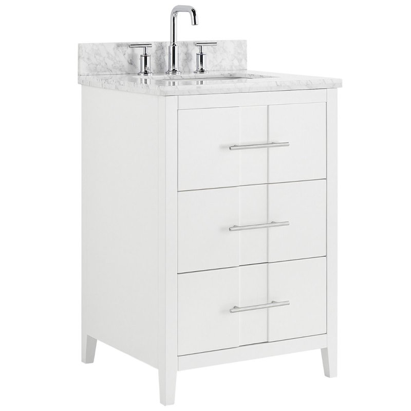 24'' Free-standing Single Bathroom Vanity with Carrara Marble Vanity Top, White