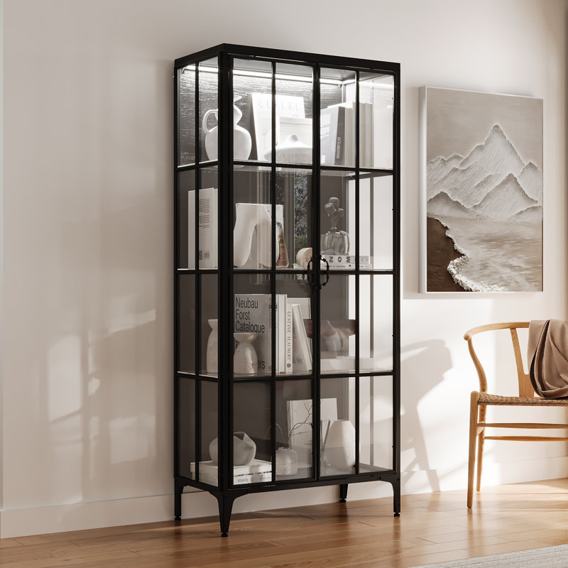 71'' H X 31.5'' W 4-Tier Bookcase With Glass Doors And Light