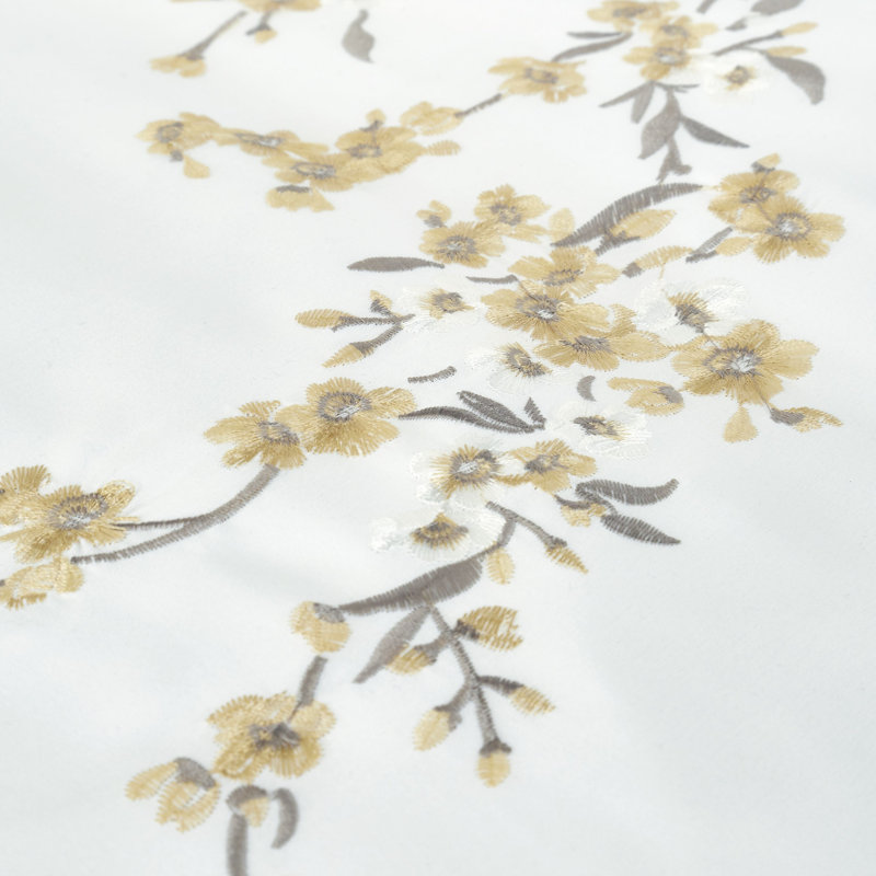Embroidered Blossom Duvet Cover Set, King Duvet Cover + 2 Pillowcases, White