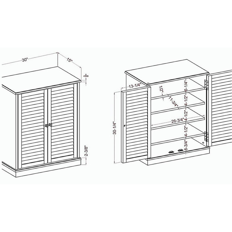 Armoire à chaussures avec tablettes réglables et portes à persiennes, Espresso