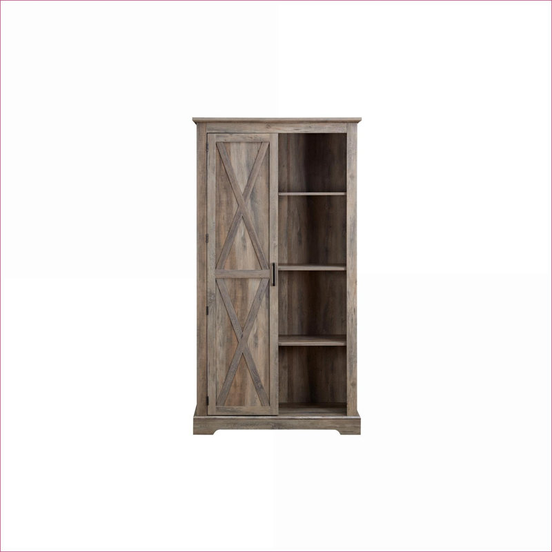 Armoires | Armoire de rangement haute de style rustique avec portes de grange, tablettes réglables, 39,37 po x 15,75 po x 74,4 po, gris ardoise | MDF | Cuisine