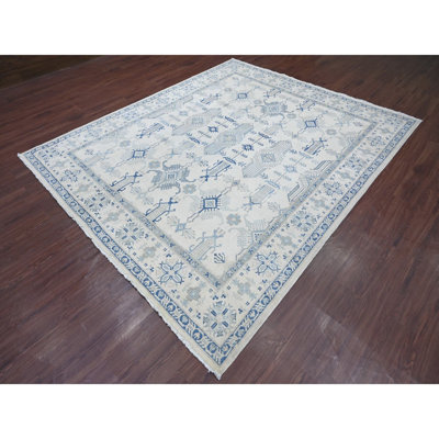 Tapis oriental noué à la main 8 pi x 9 pi 6 po, style Kazak de style rétro, noué à la main, 100% laine, teintures naturelles
