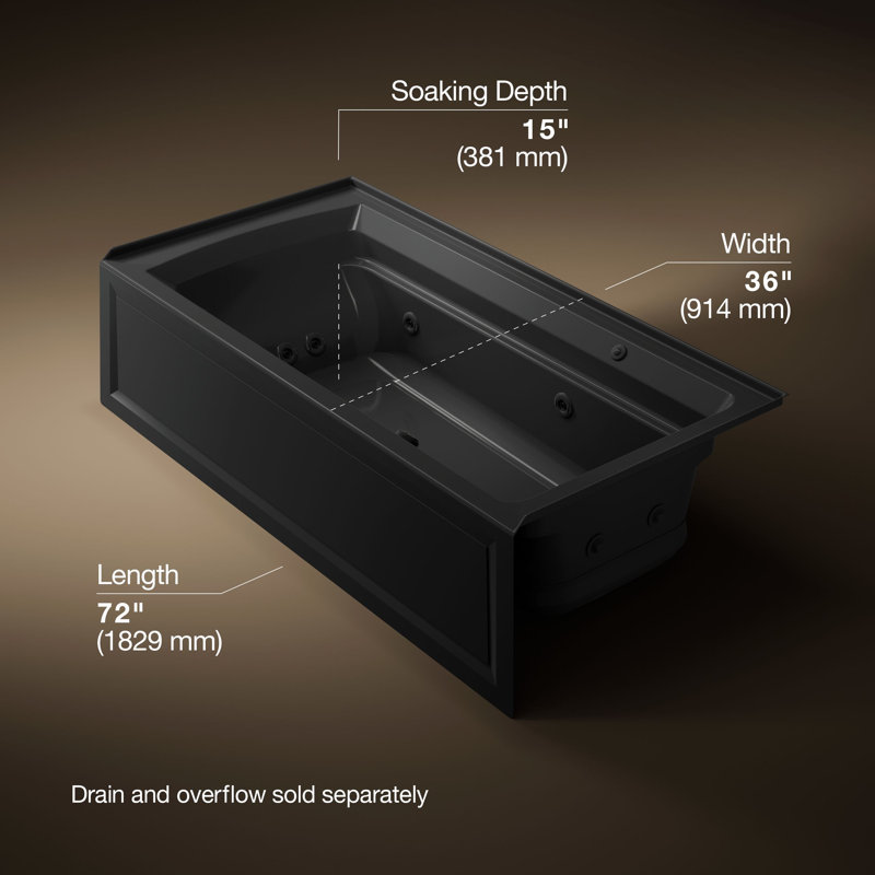 Archer 72-in X 36-in Integral Apron Whirlpool, Black, Right