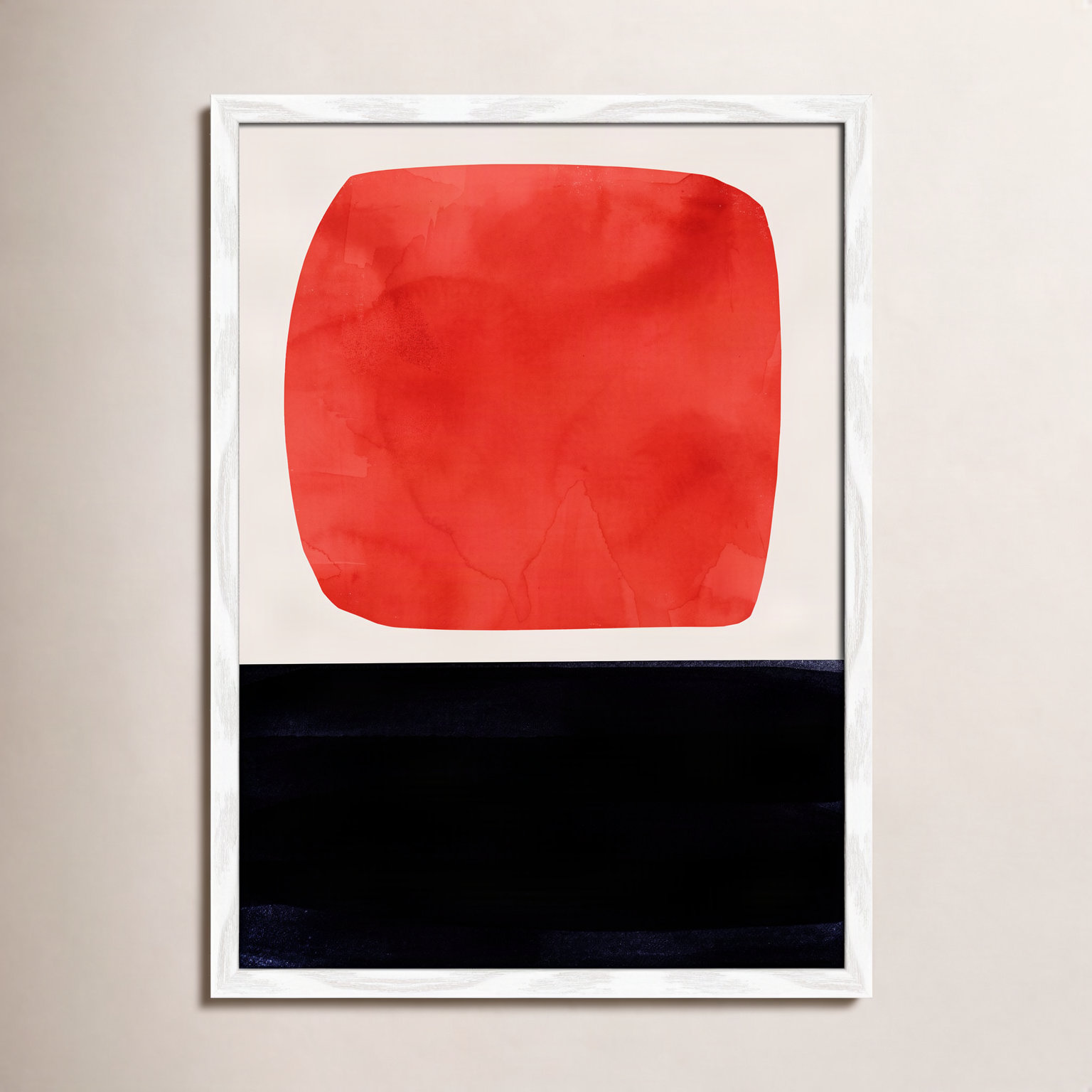 Boxed-Red Print by Aoibhne Hogan, White Wood Grain Paper, 23" H x 17" W x 0.75" D