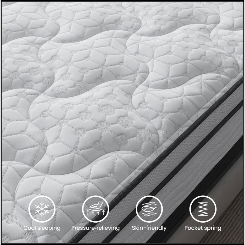 Matelas hybride dans une boîte, mousse viscoélastique imprégnée de gel rafraîchissant et matelas à ressorts ensachés, fermeté moyenne