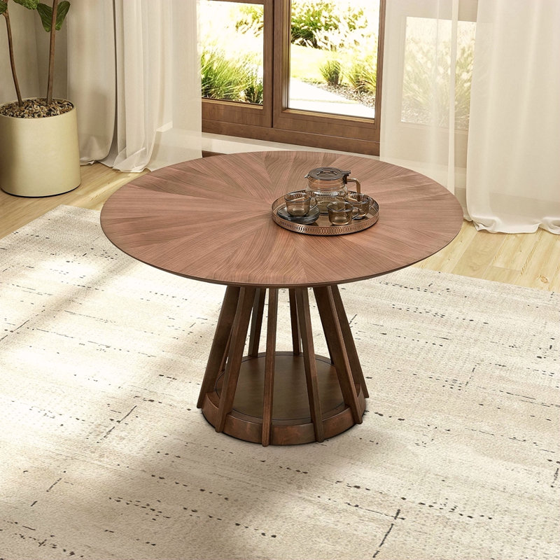 Table de 47,24 pouces, table de salle à manger en bois pour 4 personnes, table de cuisine ronde de conception moderne avec piédestal robuste pour le salon, appartement, restaurant, noyer