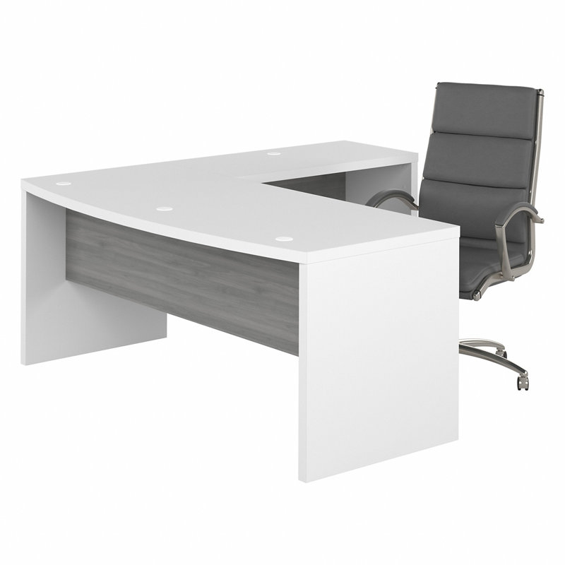Ensemble de bureau d'ordinateur en L 2 pièces avec chaise Echo, Blanc pur / gris moderne
