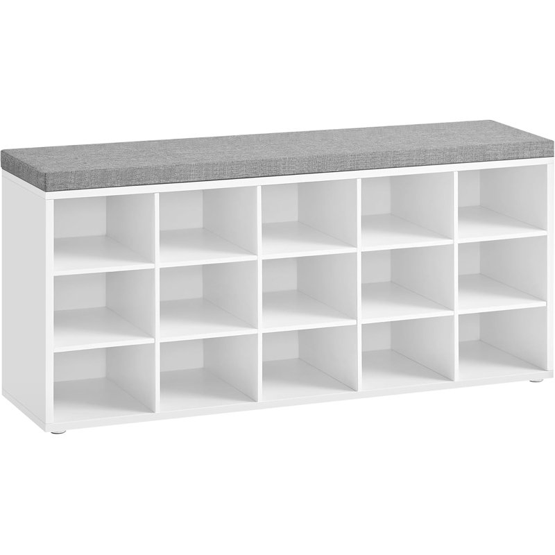 Storage Bench with Padded Seat, Gray, White