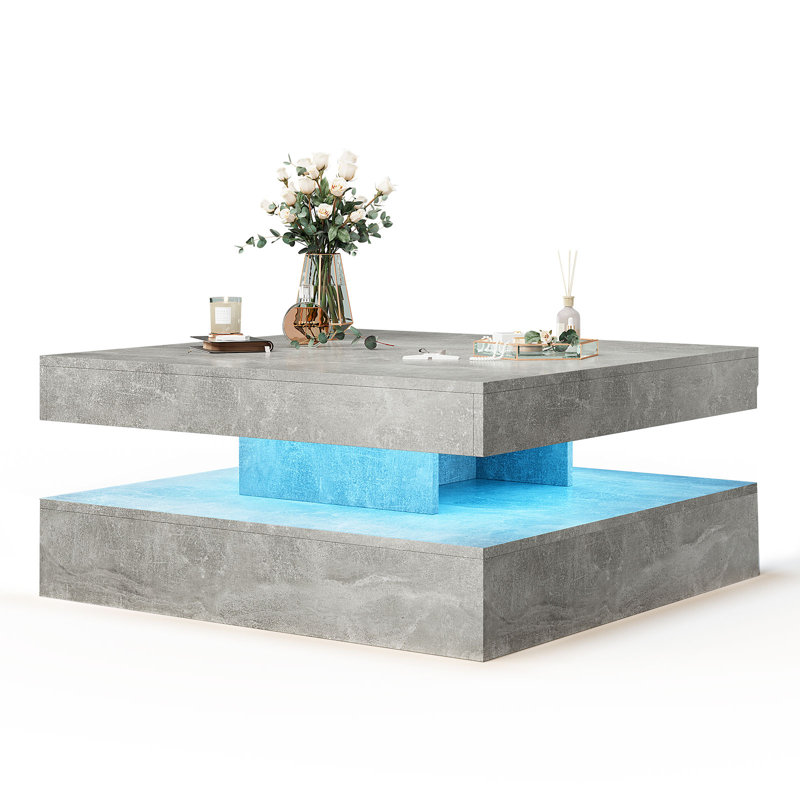 Charvez Solid Coffee Table with 16 Colors LED Lights, 78 X 78cm, Grey, 40cm H x 78cm W x 78cm D