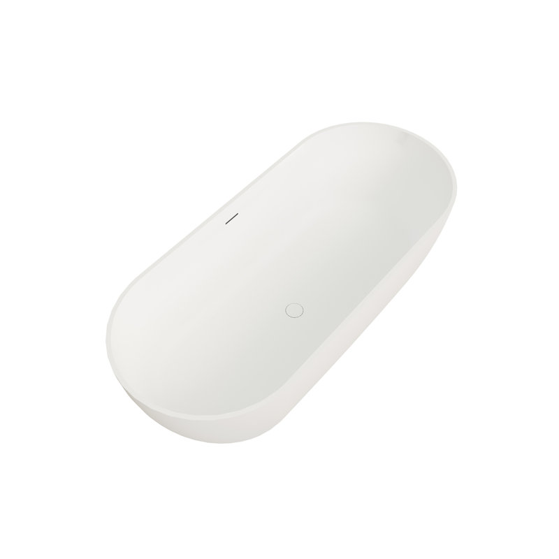 Baignoire de trempage autoportante 69 po avec finition blanc mat, surface solide non poreuse, base stable, baignoire facile à entretenir, fabrication en surface, bonne isolation thermique, courbe ergonomique