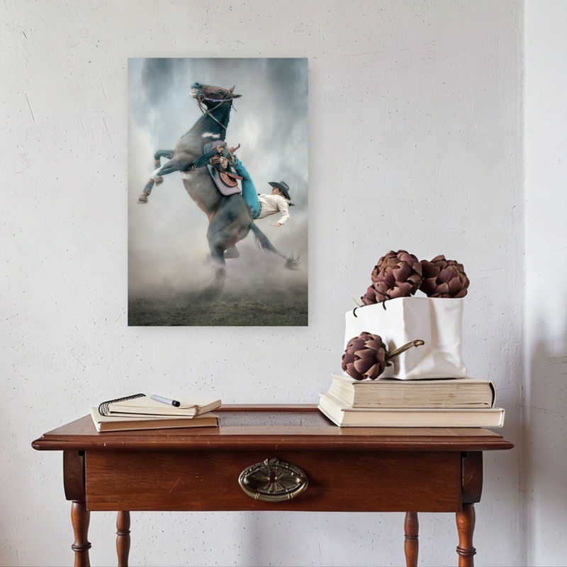 Wild Rodeo Moment Dramatic Contemporary Horse Architecture Wall Art Print 1 Piece Wrapped Canvas Wall Art