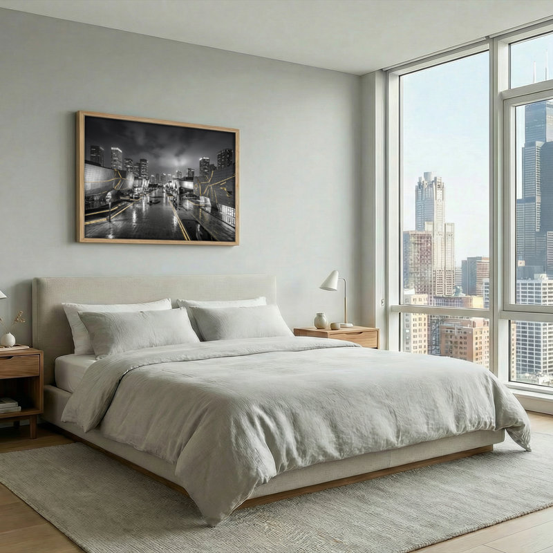 Ensemble de 1 tableau sur toile « Nuit urbaine », H 36 po x l 48 po, Naturel