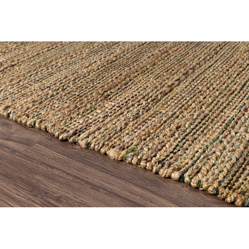Modern Farmhouse Handmade Natural Fiber Jute Indoor Area Rug with Cotton Backing, Rectangle 10' x 14', Tan/Multicolor