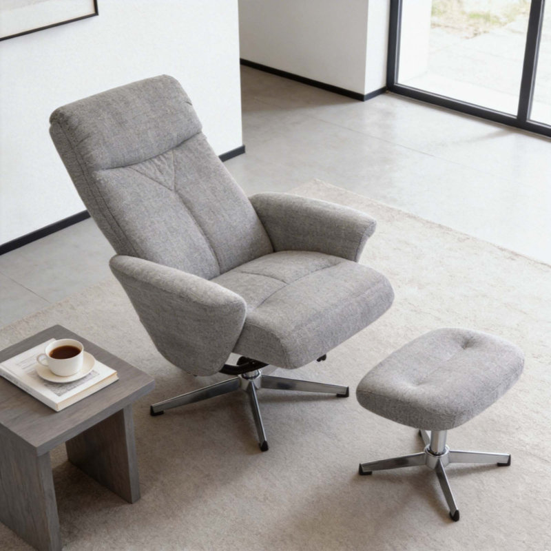 Fauteuil inclinable pivotant en chenille avec repose-pieds, fauteuil moderne, repose-pieds ergonomique, manuel, inclinable, repose-pieds, chambre à coucher, salon, lecture, bureau, détente