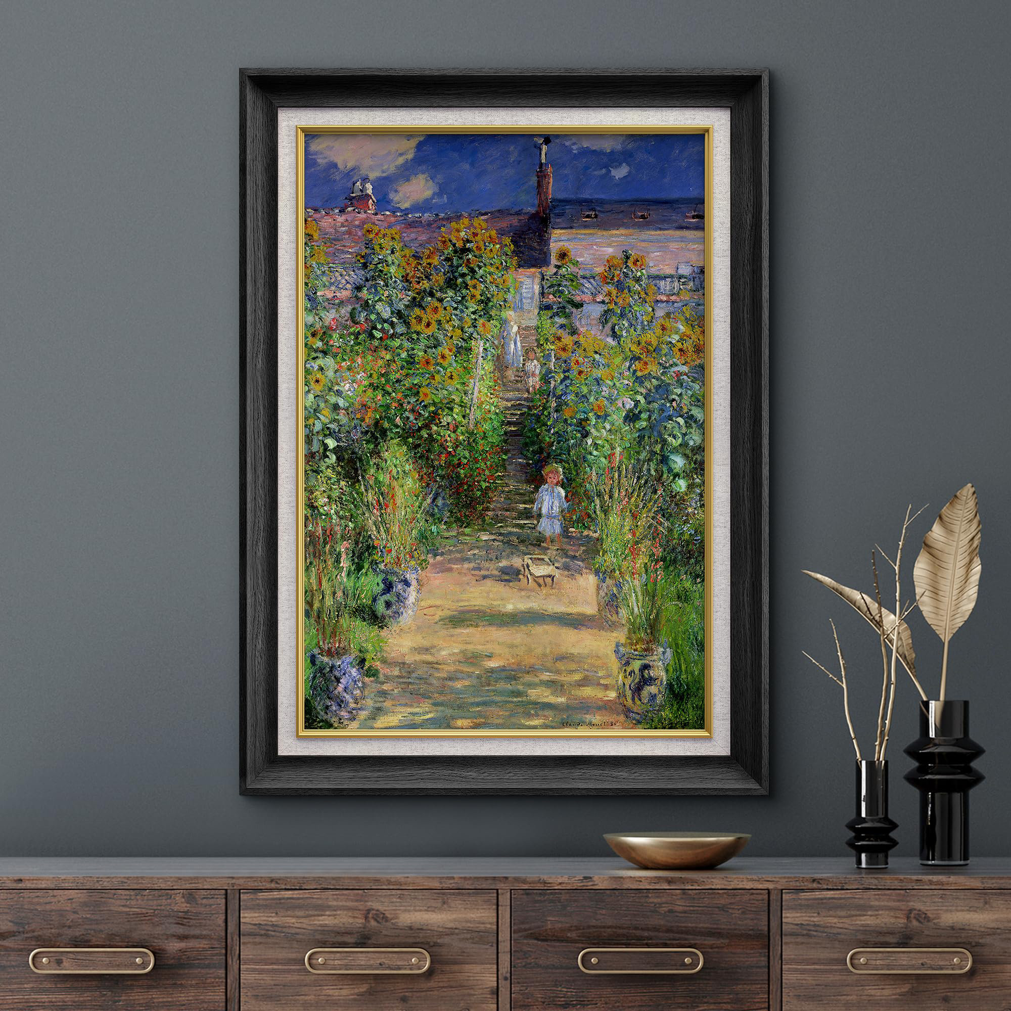 Idea4wall Idea4wall Premium Framed Wall Art The Artists Garden At Vtheuil By Claude Monet 9901