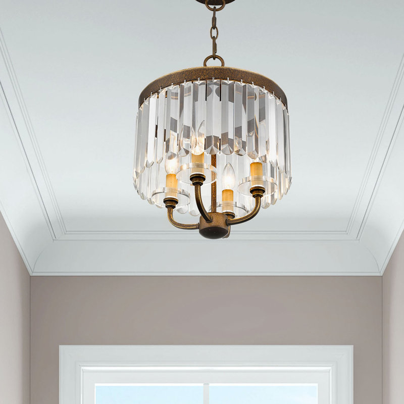 Caroline 4 - Light Steel Dimmable Lantern Drum Chandelier, Palacial Bronze, 16" H x 13" W x 13" D